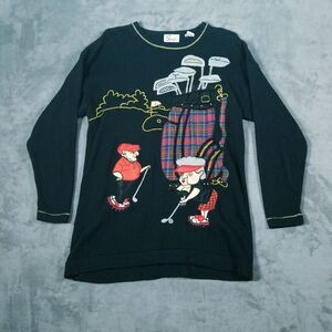 VINTAGE Sandylo Sweater Womens Black OSFM GOLF GOLFERS Embroidered Gold Accents